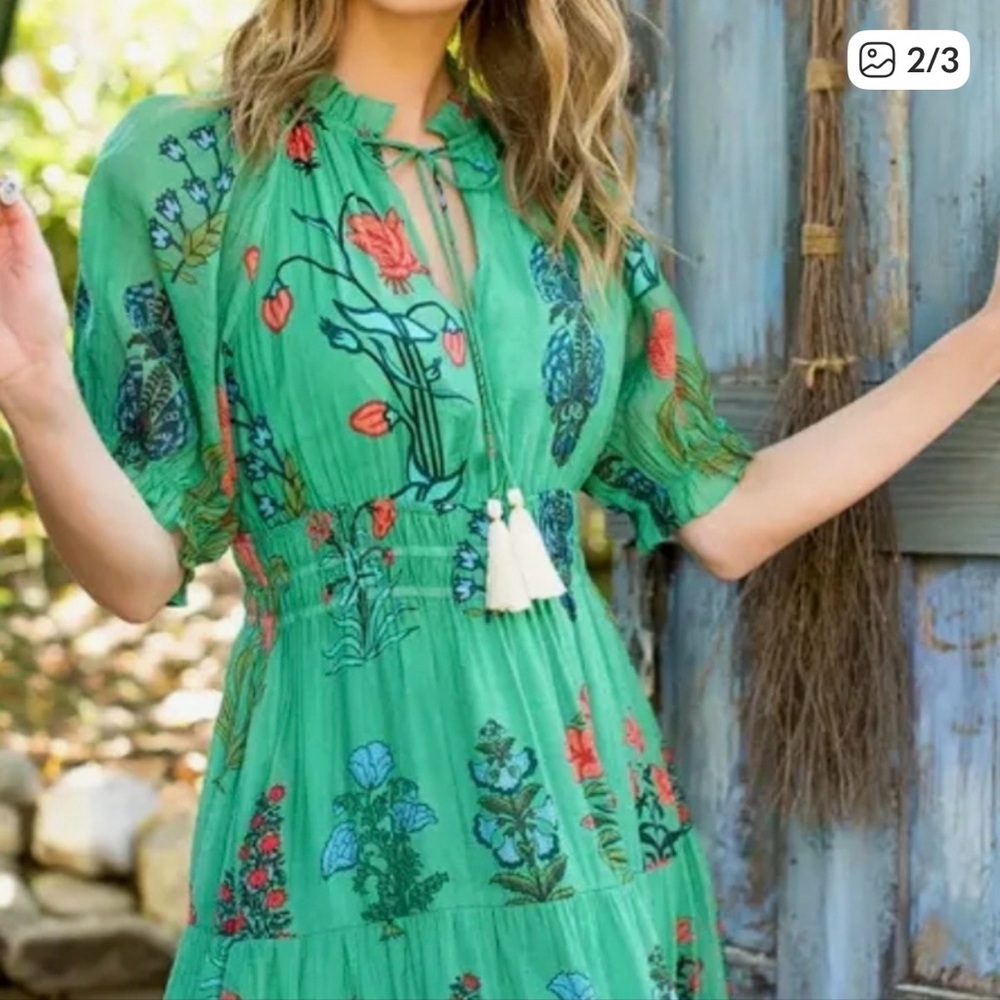 THML Kelly Green Floral Maxi Dress Size XS
